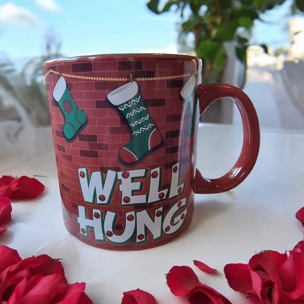 "WELL HUNG" Silver Buffalo 20oz.  Ceramic Funny Christmas Mug
